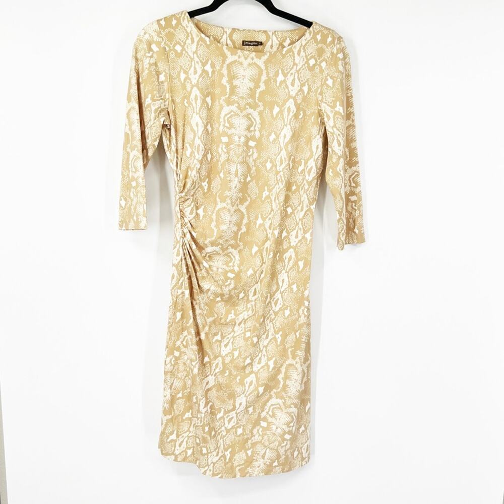 J. McLaughlin Snakeskin Print Ruched 3/4 Sleeves Dress